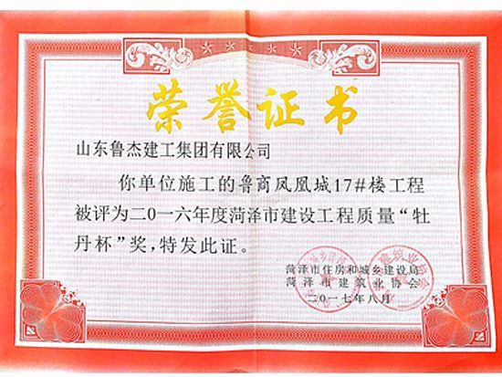 2016年度菏泽市建设工程质量牡丹杯奖