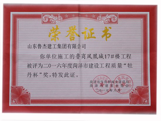 2016年度菏泽市建筑工程质量“牡丹杯”奖