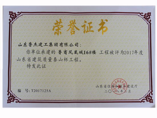 2017年度山东省建筑质量泰山杯工程