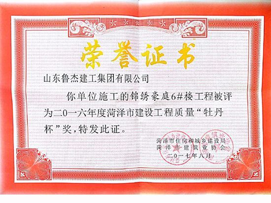 2016年度菏泽市建设工程质量牡丹杯奖