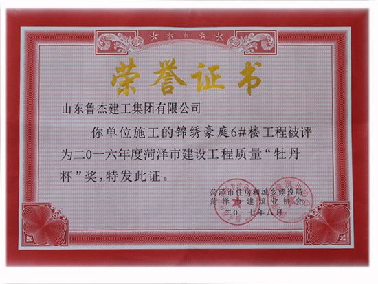2016年度菏泽市建筑工程质量“牡丹杯”奖