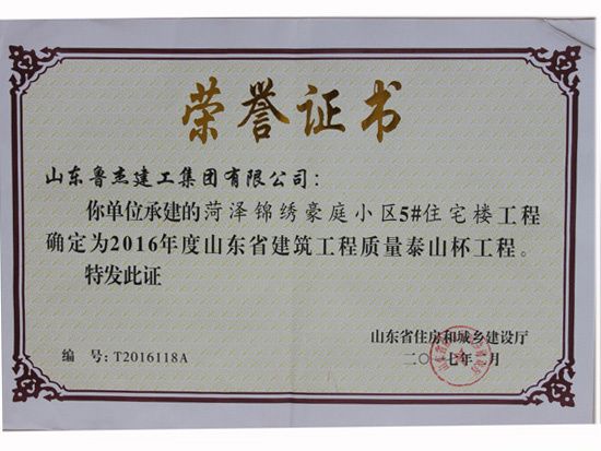 2016年度山东省建筑工程质量泰山杯工程